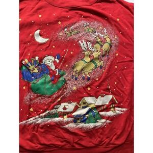 Vintage Holiday Time Christmas Sweatshirt Red Santa Sleigh Graphic XL